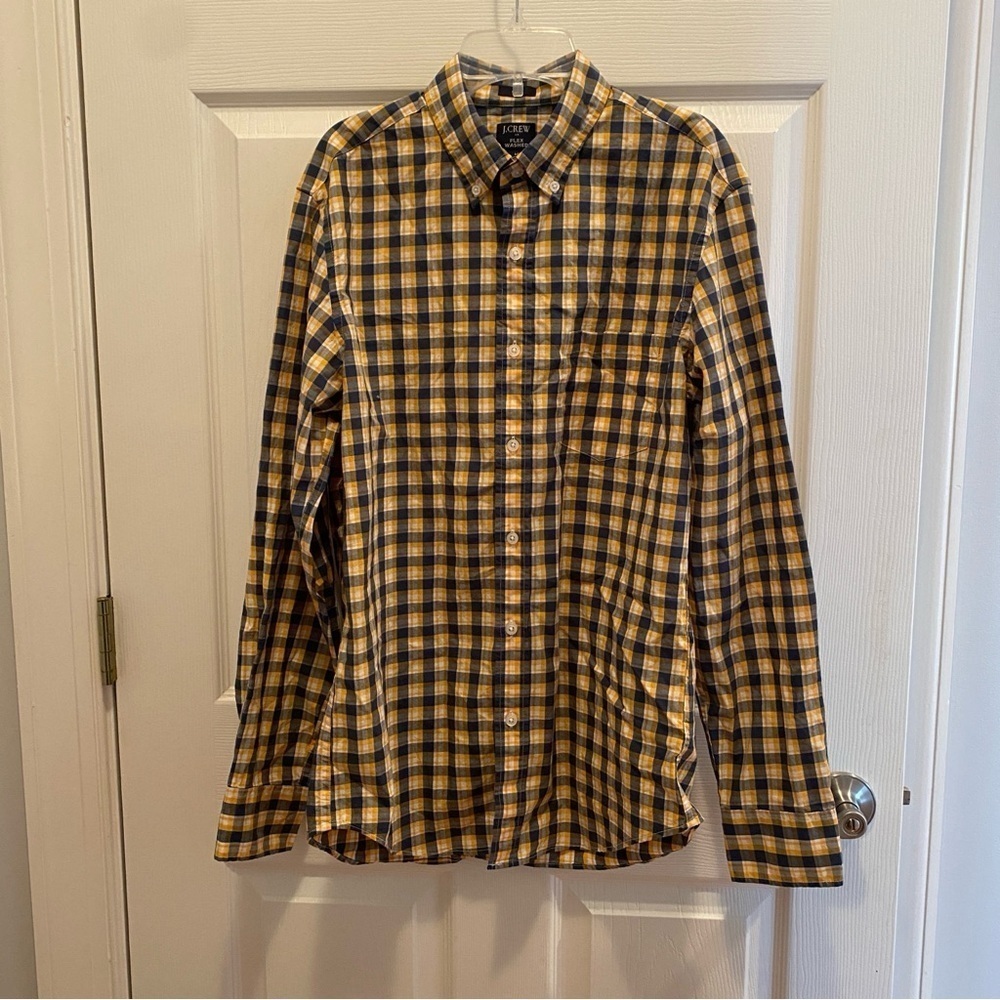 J. Crew Plaid Button-Down Shirt - Gold and Blue
